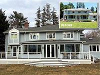 <b>Installed a 16� x 23� and 10� x 35� Azek Harvest Oak deck with white Ultralox Colonial Handrail with stainless steel cable. The bottom of the deck is wrapped with 1`` white vinyl privacy lattice.</b>